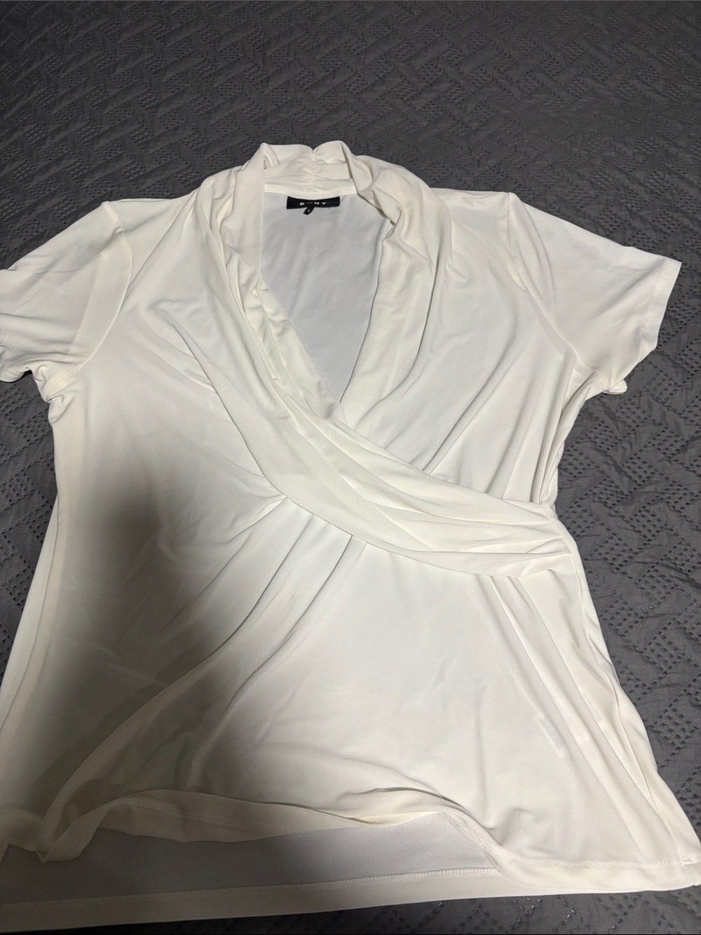 DKNY White Surplice Short Sleeve Wrap Top